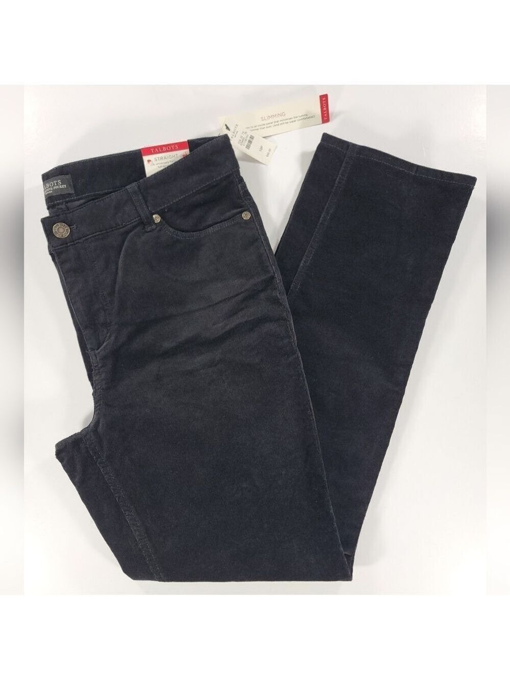 Talbots Corduroy Flawless Five-Pocket Pants Straight Slimming Womens 10P Black